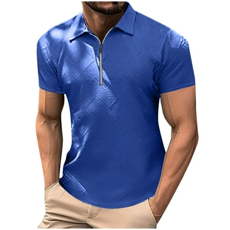 Mens Shirts Under $10 Half Zip Shirt Men Short Sleeve Golf Shirts Solid Color Jacquard T-Shirts Summer Casual Work Boluse Tops Blue M
