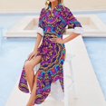 thumbnail image 4 of 2024 Vintage Ethnic Casual Dress Colorful Tribal Print Streetwear Dresses Long Sleeve Trendy Ladies V Neck Oversize Chiffon Dress, 4 of 7