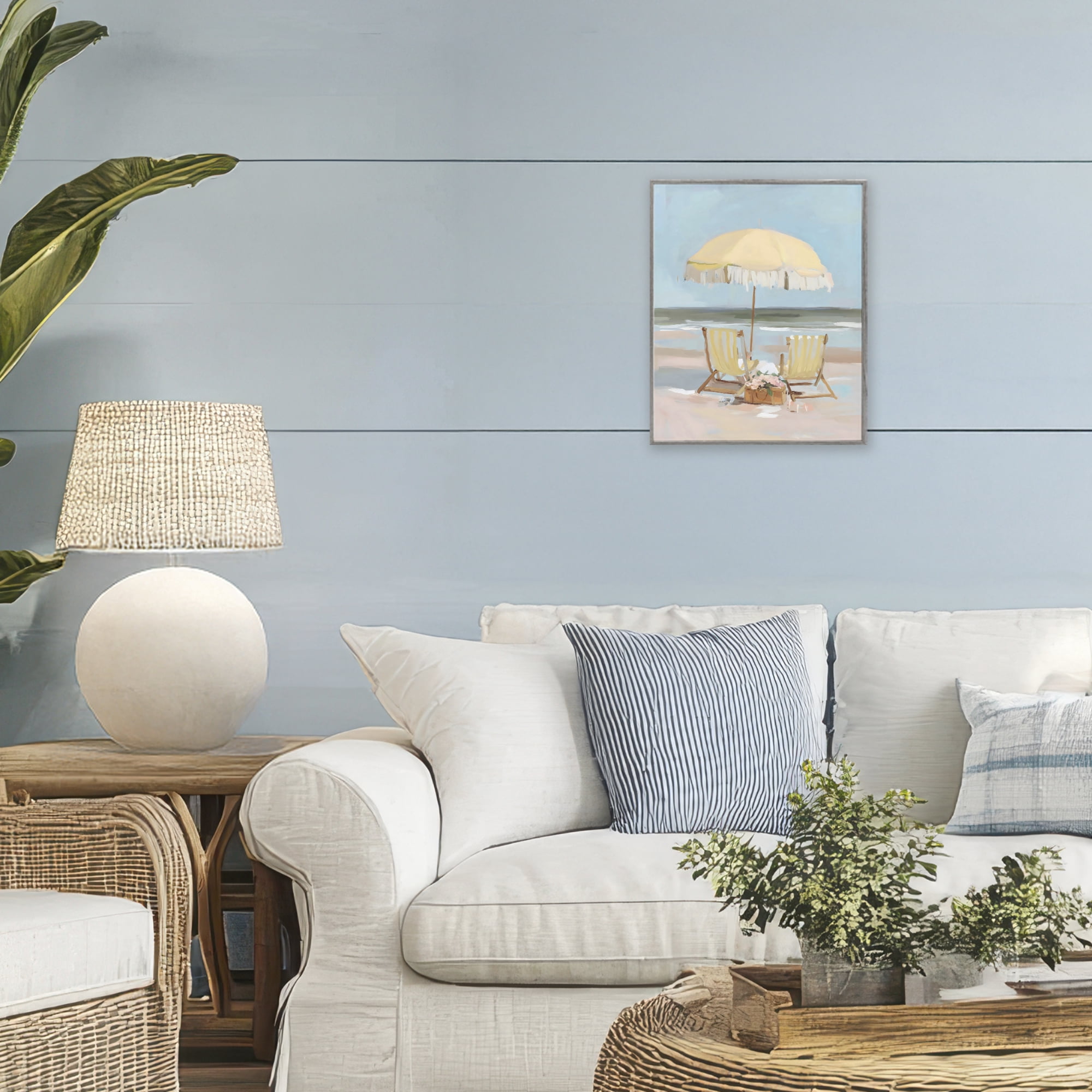 Stupell Industries Yellow Chairs Beach Relaxation Gray Framed Giclee Art, design by Sisi and Seb