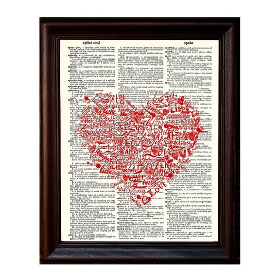 Typography Love Heart - Dictionary Art Print Printed On Authentic Vintage Dictionary Book Page - 8 x 10.5