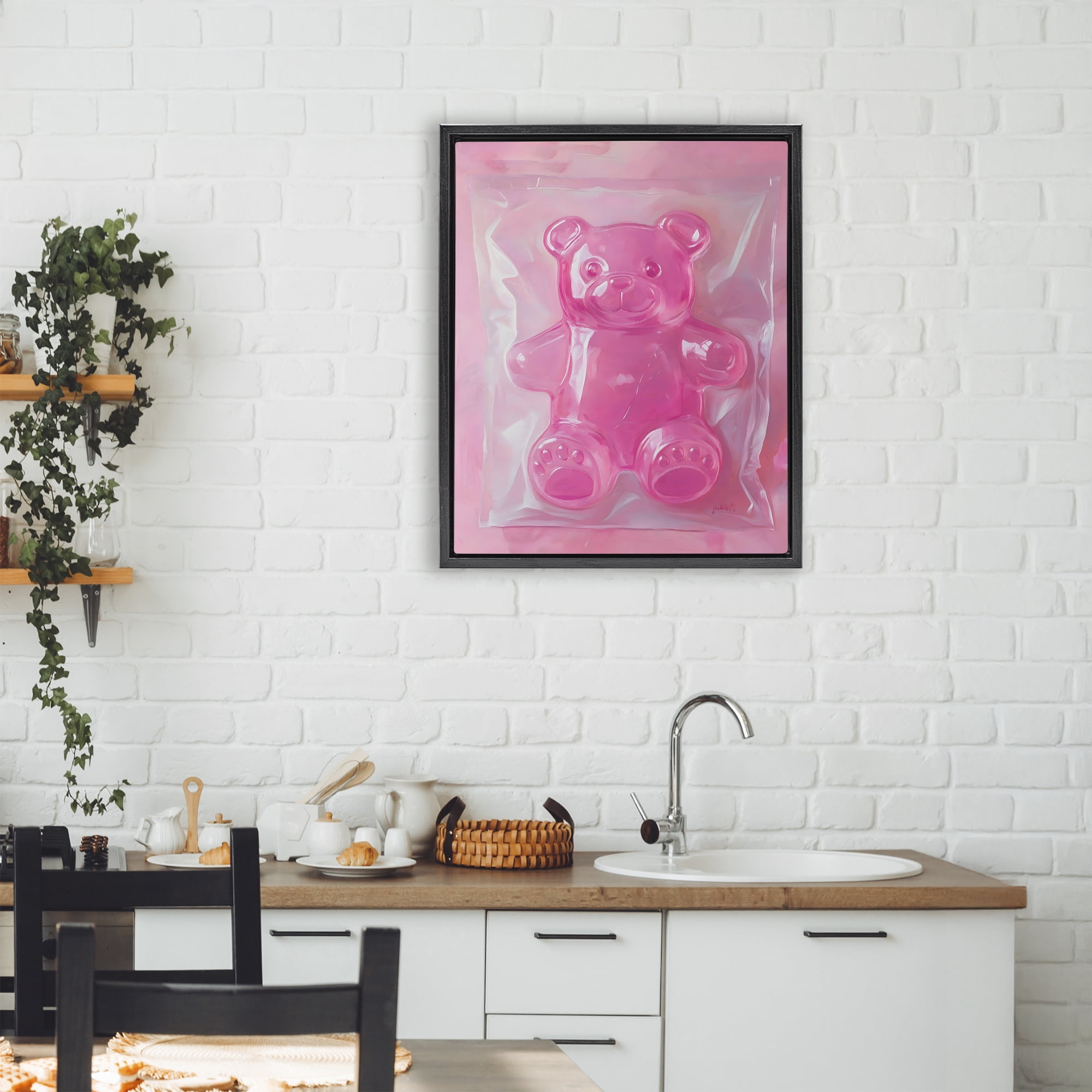 Stupell Industries Pink Gummy Candy Bear Black Framed Floater Canvas Wall Art, design by The Prints Vibe