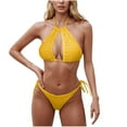 thumbnail image 2 of AHTJRT Textured Halter Bikini for Women Two Piece Triangle Bikini Sets Cheeky High Cut Bathing Suit Sporty Tie Side Swimsuits Yellow S, 2 of 5