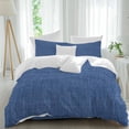thumbnail image 2 of Navy Blue Duvet Cover Set, Vintage Country Monochrome Farmhouse Soft Duvet Cover Twin Size Bedding Set 4 Pieces, 1 Quiltcover and 2 Pillowcases with Zipper, 1 Bed Sheet for All Seasons, 2 of 9