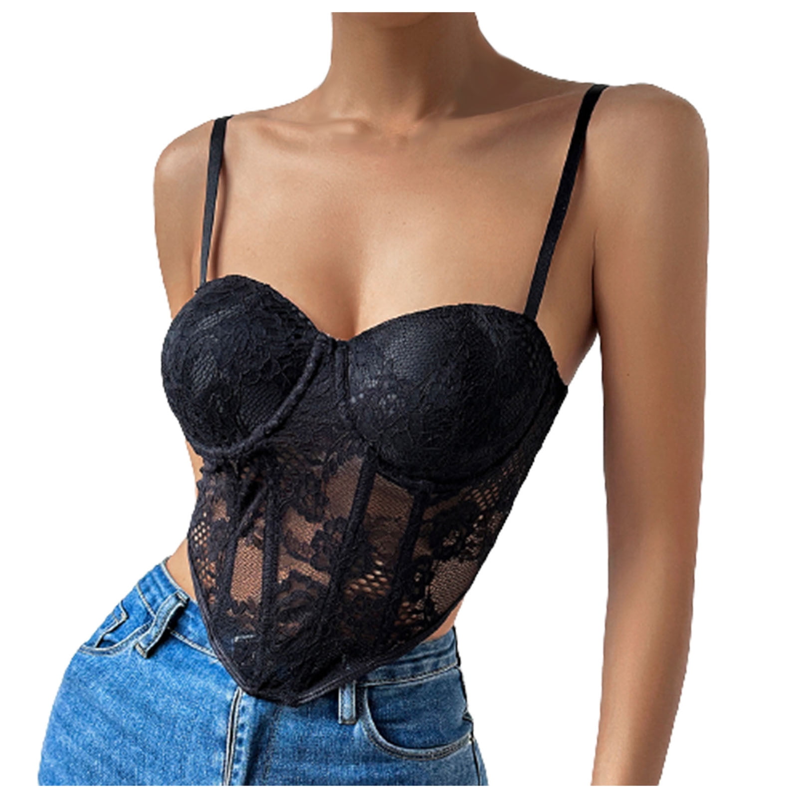 Floerns Women's Sexy Lace V Neck Criss Cross Back Bralette Crop Top Black  White S at  Women's Clothing store