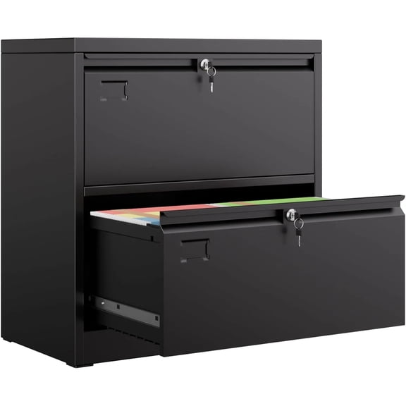 2 Drawer Lateral File Cabinet with Lock & Name Card Slots, Metal Filing Cabinet for Home Office, Individual Locking System, for Letter/Legal Size