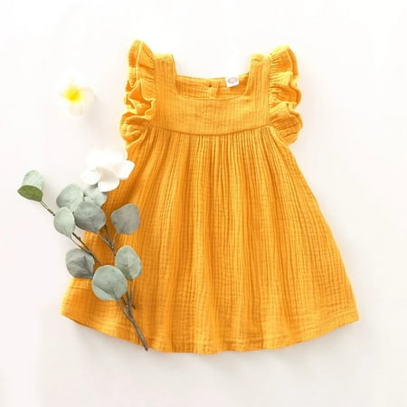 

Leutsin Fashion Newborn Baby Girls Fly Sleeve Ruffle Solid Color Cotton Dress