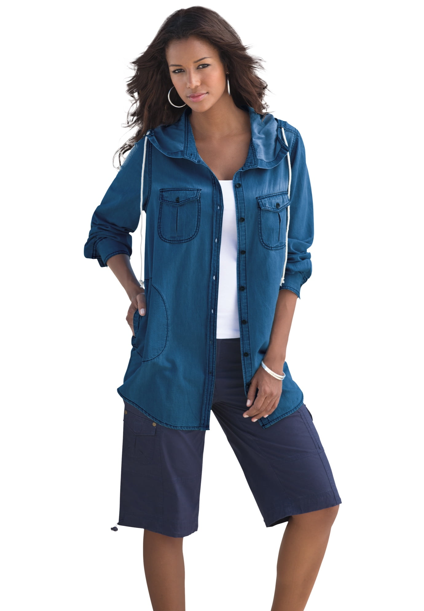 Size Hooded Denim Big Shirt - Walmart 