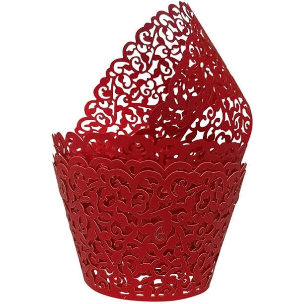 50 envoltorios para magdalenas, papel artístico para hornear, filigrana, encaje de vid pequeña, forro cortado con láser, envoltorios para tazas para hornear, estuches para muffins, bandejas para
