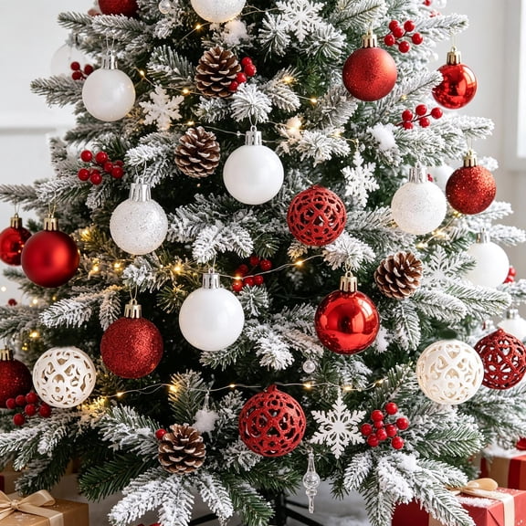 Christmas Bauble Mixed Ornament Box Set Hollow Solid Hanging Balls For Christmas Tree Holiday Arrangement