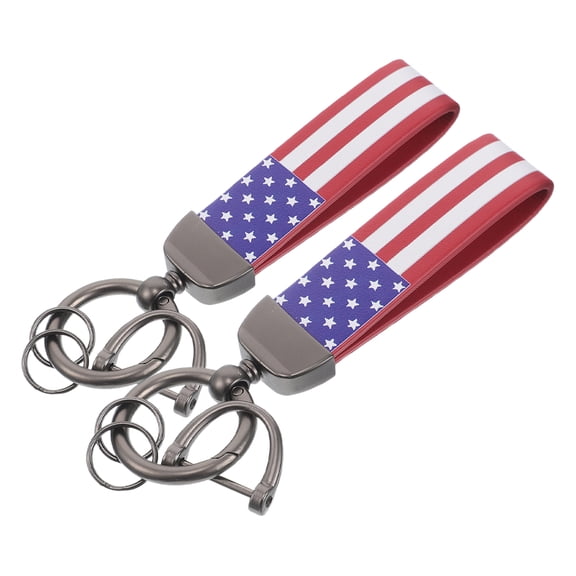 WHAMVOX 2pcs American Flag Keychain Tag With Key Ring And Carabiner Car Key Chain For Men Usa Flag Key Chains With Anti Lost D Ring Car Accessory Key Ring