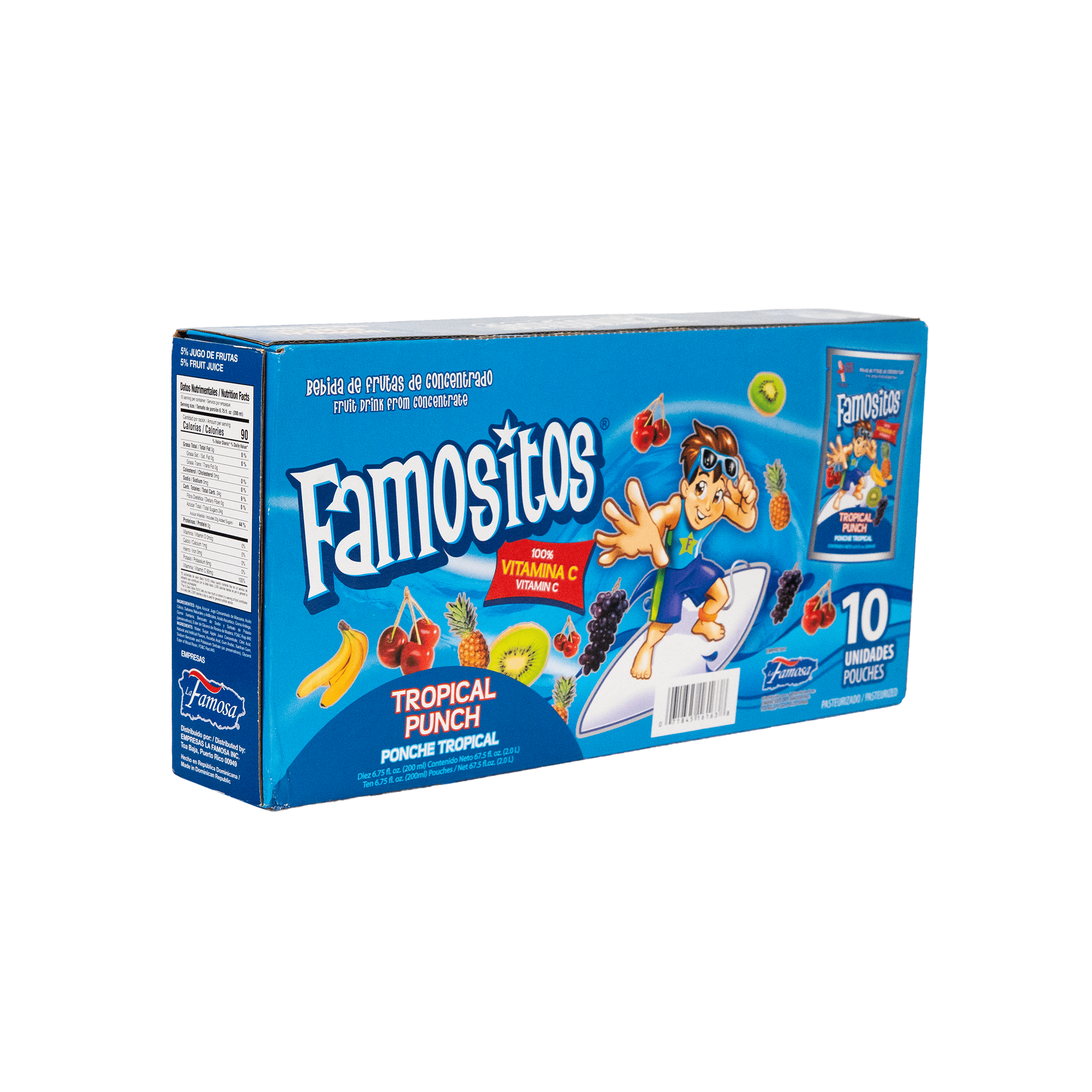 Famositos Concentrated Liquid Tropical Punch Fruit Drink, 10 Pack 6.75oz, Shelf Stable Cardboard Box