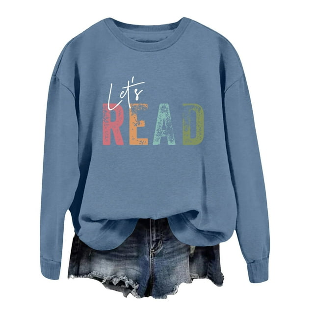 WEAIXIMIUNG Sweat-Shirt pour Enseignant, Livre de Lecture Personnalisé, Sweat-Shirt Graphique à Manches Longues pour Femmes, Col Rond, Bibliothèque Enseignante, Pull-Over