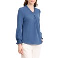 thumbnail image 4 of INSPIRE CHIC Women's V Neck Round Hem Blouse Long Sleeve Top M Blue, 4 of 6