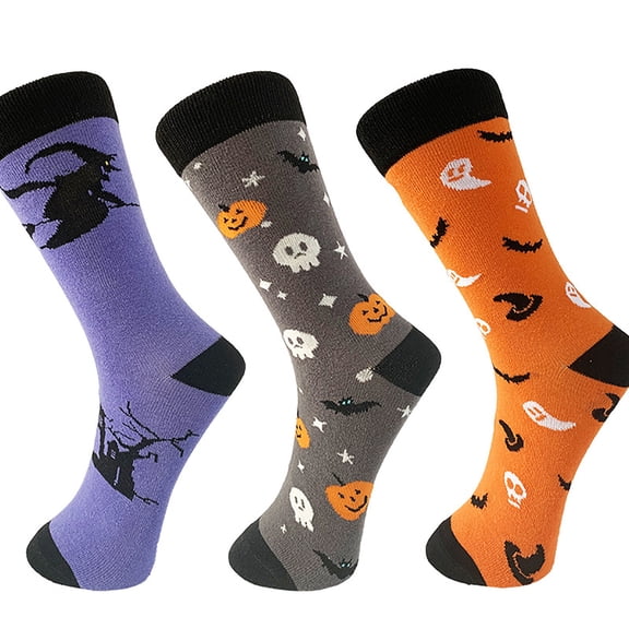siminsem Women's Funny Halloween Cotton Crew Socks 4 Pack Novelty Socks with Pumpkin Ghost Skull Spooky Patterns Perfect Halloween Gifts for Women Girl Mom 1 Pack, Purple,One Size