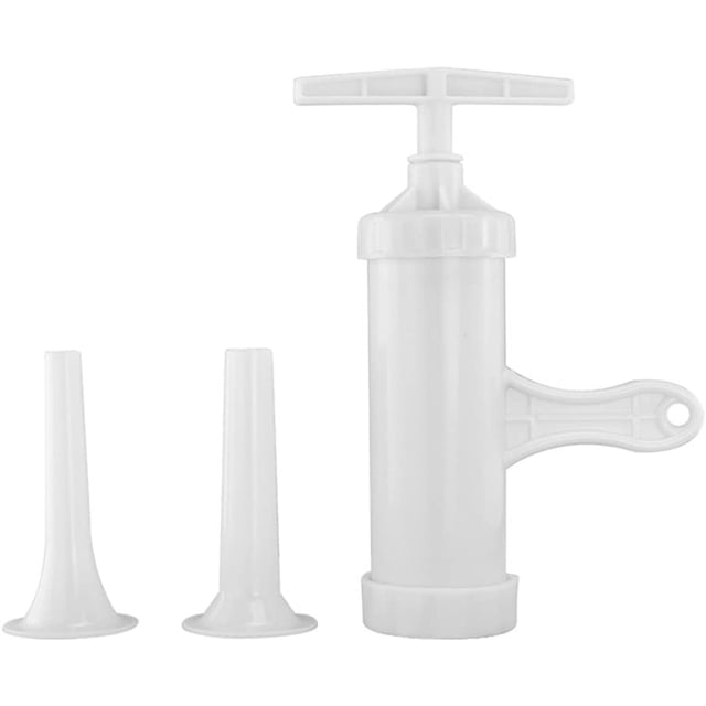 Prensa de salchichas Llenadora de salchichas Jeringa de salchicha blanca manual Máquina de salchichas con 2 tubos de llenado Máquina llenadora de carne Máquina llenadora de salchichas de plástico