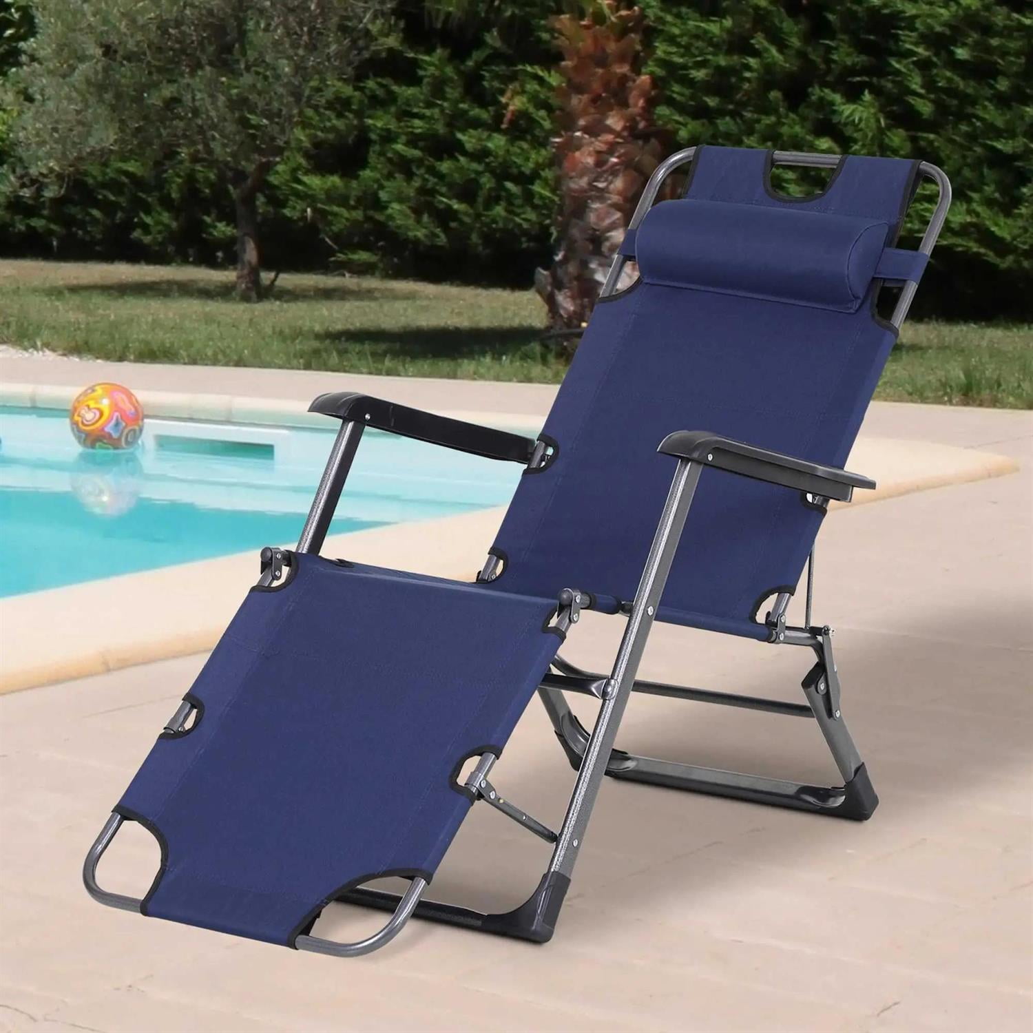 Demi Bonn Chaise Lounge Chair for Patio, Oxford Fabric Metal Frame Outdoor Pool Sun Lounger Chair 120°/180°, for Beach, Patio, Lawn, Deck, Navy