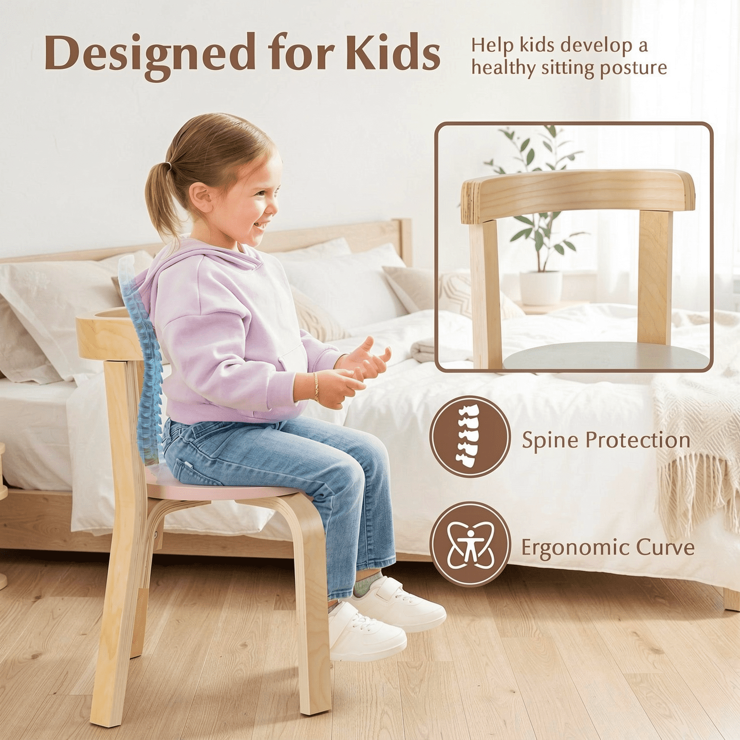 Furnibear Kids Table and Chair Set 5 Piece Kids Wooden Curved Back Activity Table and Chair Set