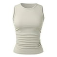 thumbnail image 7 of Women's Tank Top Sleeveless High Neck Ribbed Knitted Slim Fit Top Side Fold Basic T Shirt, 7 of 7