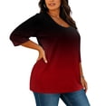 thumbnail image 5 of thefmos Women Plus Size Fall Winter Round Neck 3/4 Sleeve Gradient Casual Loose Tshirt Pullover Tops for Women Cute Trendy Comfy Oversized Tee Blouses Daily Wear Work Outfits, Red 4XL, 5 of 7