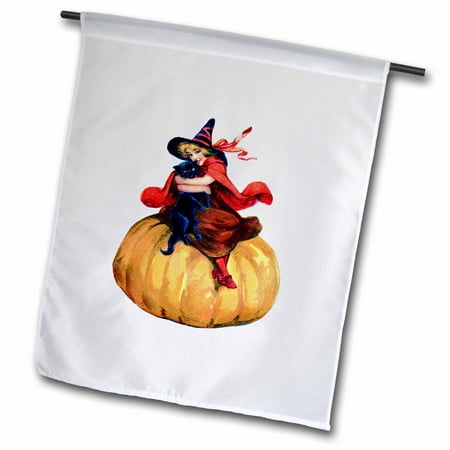 3dRose Victorian Halloween Image With Cat n Child Dressed As A Witch - Garden Flag, 12 by 18-inch