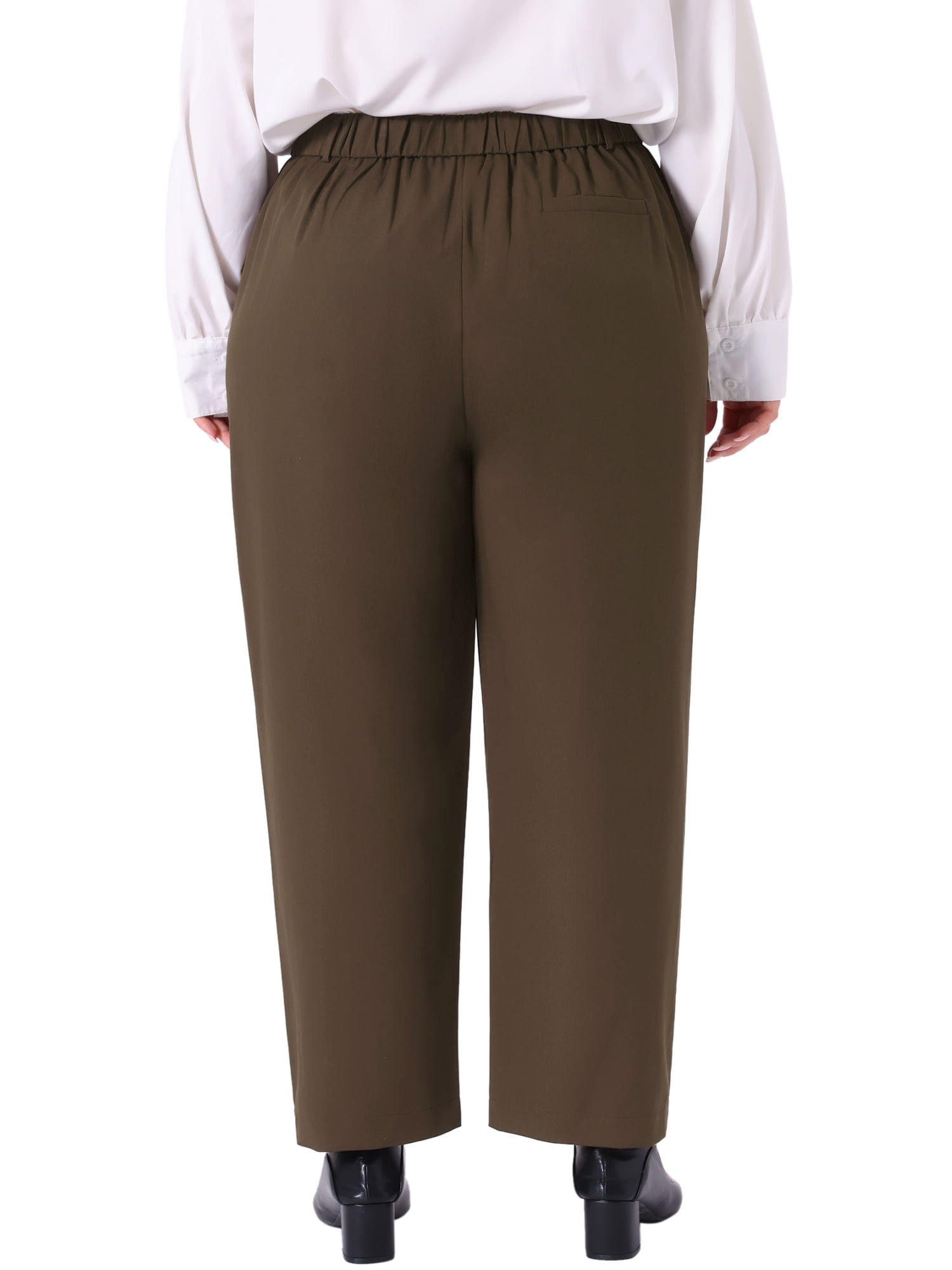 DARING DIVA Women's Plus Casual Elastic High Waisted Long Straight Pants 6X Coffee
