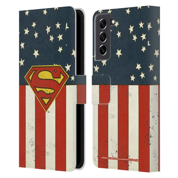 Head Case Designs Officially Licensed Superman DC Comics Logos U.S. Flag Leather Book Wallet Case Cover Compatible with Samsung Galaxy S21 FE 5G