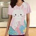 thumbnail image 1 of LSLJS Blouse d'Uniforme de Travail à Manches Courtes Col en V avec Poches, Imprimé Œuf et Lapin de Pâques pour Femmes, 1 of 5