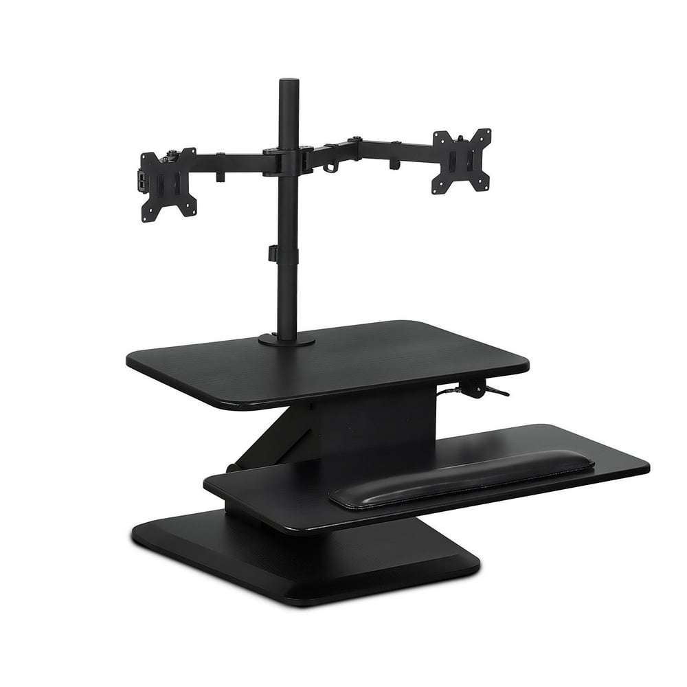 MountIt! Sit Stand Standing Desk Converter with Dual Monitor Mount Combo Black