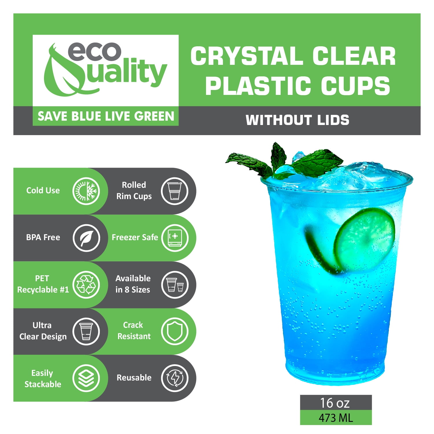 16 oz Clear Plastic Cups, Custom PET Cups