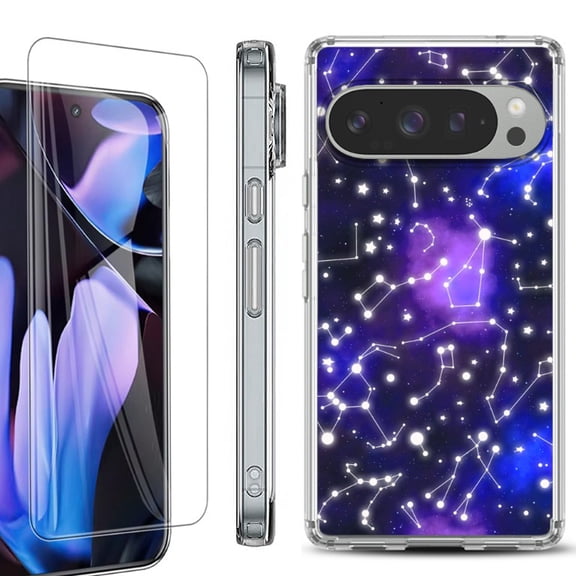 For Google Pixel 9 Pro XL Phone Case Cover, Shockproof Bumper Case with Tempered Glass Screen Protector, by OneToughShield - Constellations