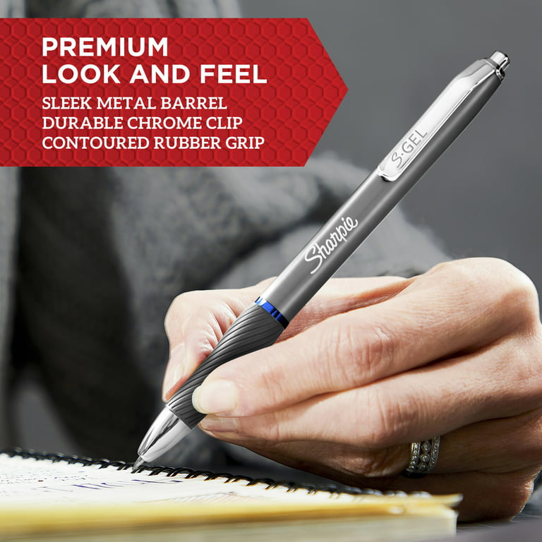 Sharpie Fine-Point Pens, Fine Point, Black Barrels, Blue Ink, Pack Of 12