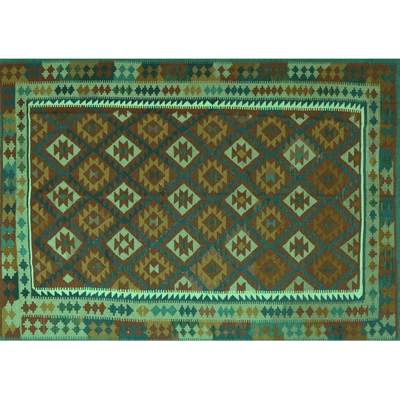 Ahgly Company Machine Washable Indoor Rectangle Southwestern Turquoise Blue Country Area Rugs, 2' x 4'