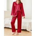 thumbnail image 5 of Ekouaer Womens Silk Pajama Set Satin Long Sleeve Button-Down Top and Pants with Ruffle Soft Sleepwear, 5 of 6