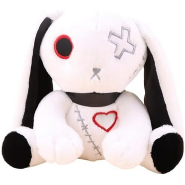 Goth Rabbit Plush Toy, Gothic Bunny Plushie Stuffed Animal Toy, Dreadful Rabbit Doll for Halloween Easter Christmas Birthday Gift (White, 12inch)