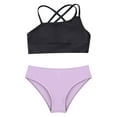 thumbnail image 3 of TiaoBug Kids Girls Tankini Swimsuit Crop Tank Top And Bikini Briefs Underwear Summer Holiday Beachwear Bathing Suits Black&Lavender 8, 3 of 7