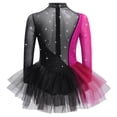 thumbnail image 3 of Doomiva Kids Girls Shiny Rhinestone Figure Ice Skating Dress Long Sleeve Ballet Lyrical Dance Dress for Performance Black Hot Pink 8, 3 of 7