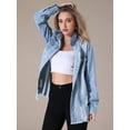thumbnail image 3 of Unique Bargains Women's Frayed Hem Long Sleeve Lightweight Denim Jacket XL Light Blue, 3 of 7