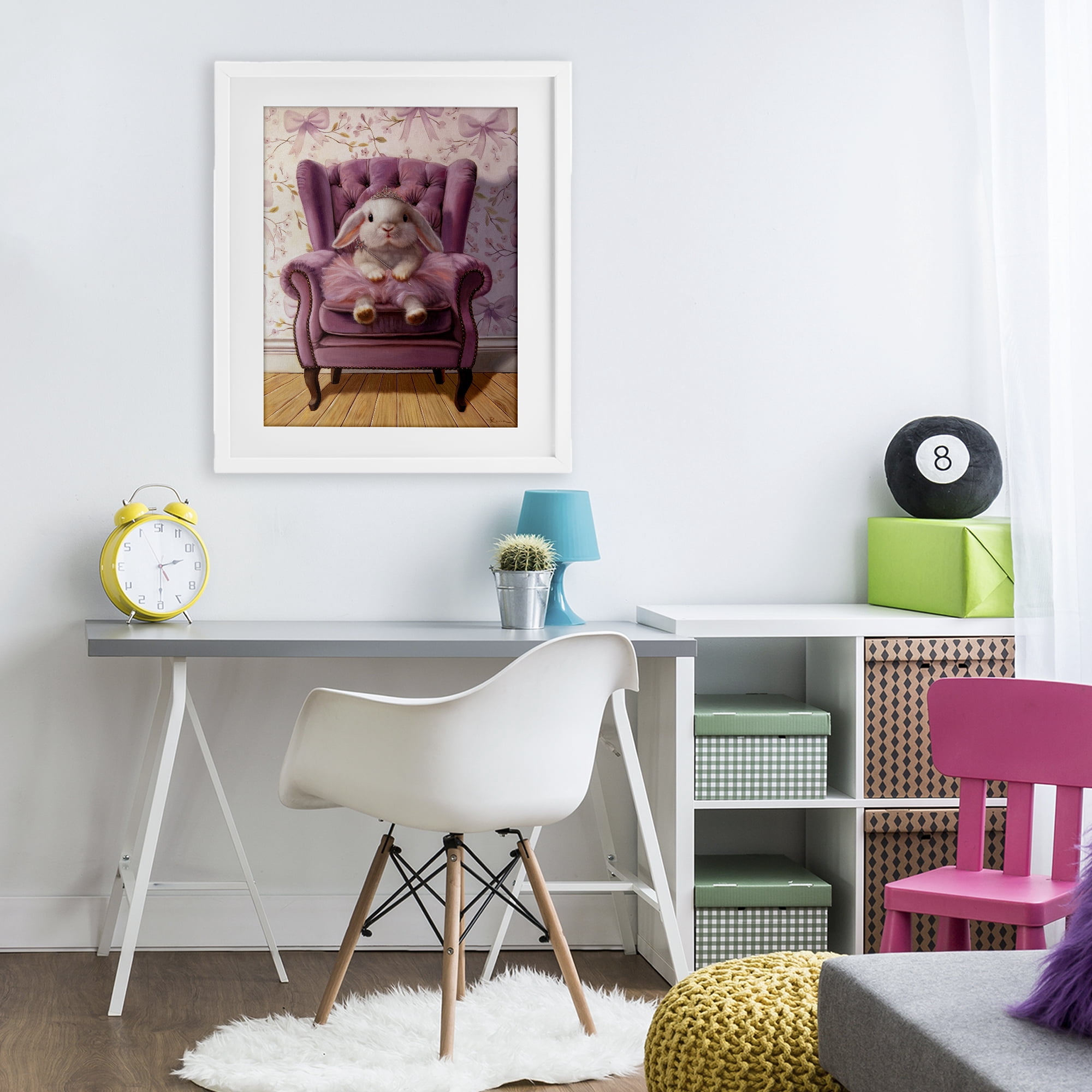 Pink Princess Tutu Bunny White Framed Print Under Glass, design by Lucia Heffernan