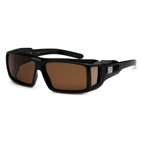 - POLARIZED Cover Put Over Sunglasses Wear Rx glass fit driving MEDIUM UV, Brown Lens