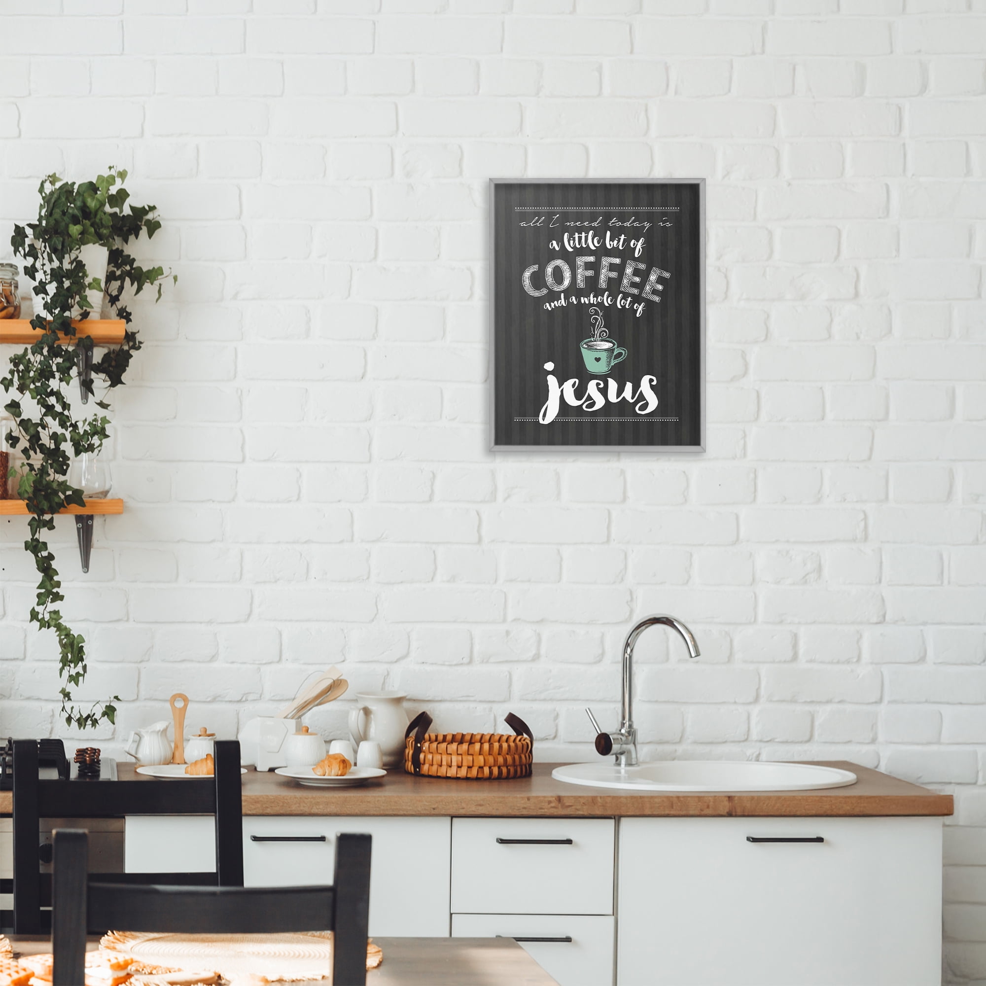 Little Coffee & Whole Lot Of Jesus Gray Framed Giclee Art, design by Lettered and Lined