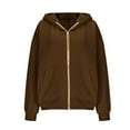 thumbnail image 5 of APEXFWDT Women's Zip-Up Fleece Hoodie Jacket Long Sleeve Casual Athletic Sweatshirt Solid Color Warm Outerwear,S,Coffee, 5 of 7