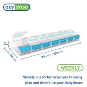 Ezy Dose Push Button (7-Day) Pill, Medicine, Vitamin Organizer Box, Weekly, Daily Planner, Arthritis Friendly, X-Large, Blue