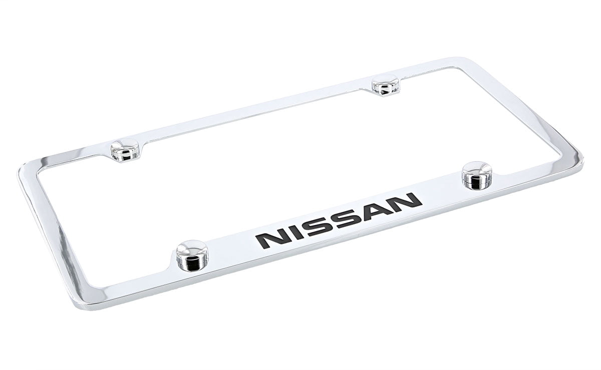 Nissan wordmark chrome plated metal license plate frame holder 4 hole