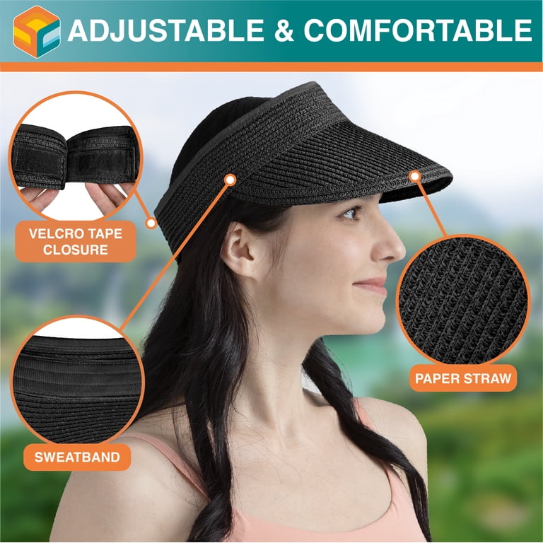 SUN CUBE Women Straw Visor Hat, Wide Brim Sun Visor for  display picture 2