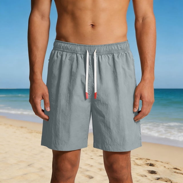 Xuniizn Athletic Shorts for Men Elastic Waist Solid Color Quick Dry Loose Gym Running Shorts with Zipper Pockets Lightweight Summer Beach Workout Board Shorts