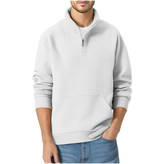 Kaemgyyd Mens Quarter Zip Pullover Sweatshirt with Pocket Lightweight Loose Long Sleeve Tops Winter Warm Stand Collar Clothes