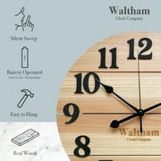 Waltham Real Wood Wall Clock, 12” Analog Clock, Battery Operated, Natural Finish - 100% Real Wood!