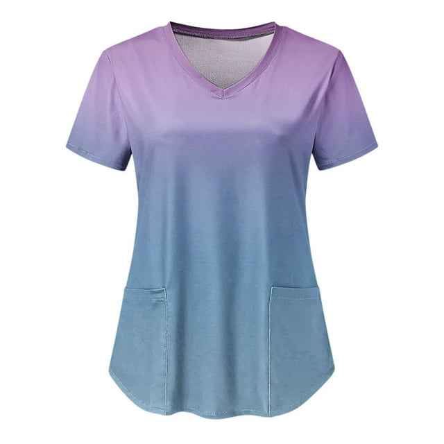 Haut de Blouse à Manches Courtes Col en V pour Femmes, Uniforme de Travail avec Poche