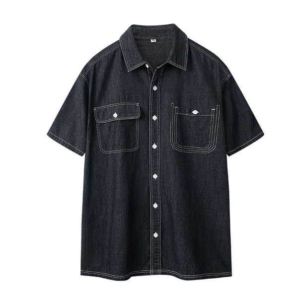 pstuiky camiseta de hombre, Camisa informal de manga corta con cuello en V y botones lisos para hombre camisas casuales para hombre xxl