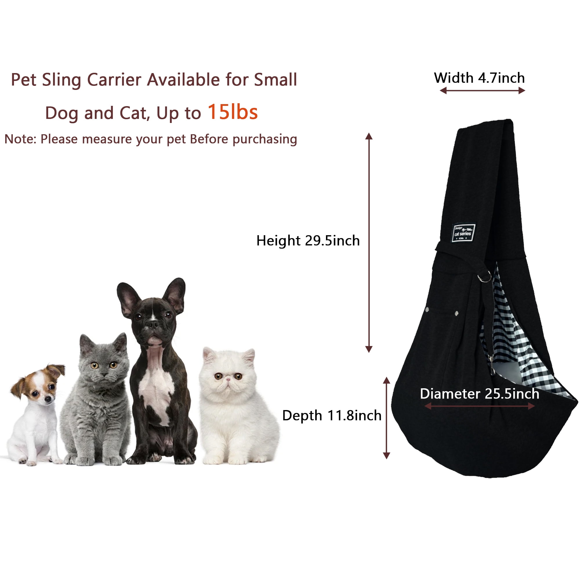 GOUWAN Dog Sling Carrier, Pet Sling for Small Dogs Puppy Cats up to 15lbs, for Outdoor Travel, Black